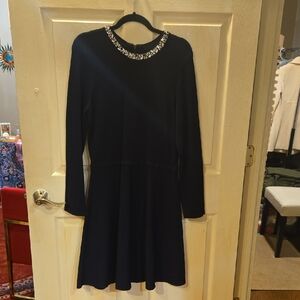 Eliza J Midnight Blue Long Sleeve Dress with Crystal Neckline